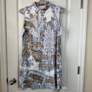 Women's ACEGOLFS White Orange Paisley Sleeveless Golf Dress XL